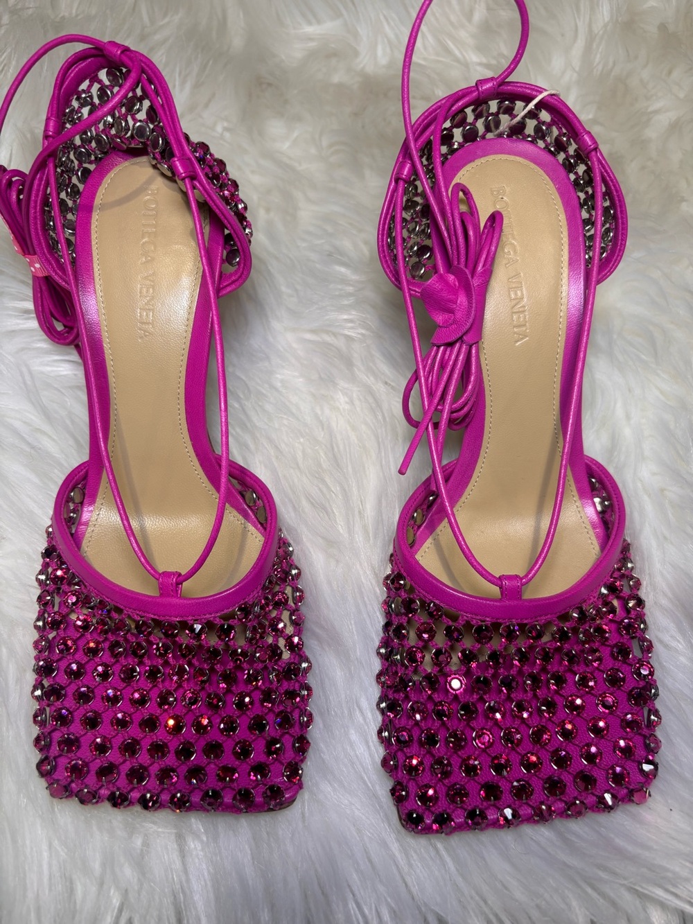 Bottega Veneta Hot Pink Crystal Embellished Strappy Heels - Picture 5 of 6